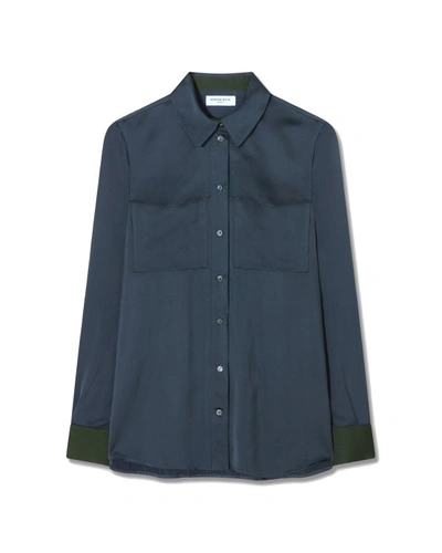 Serena Bute Matte Satin Utility Shirt - Navy Dusk In Black