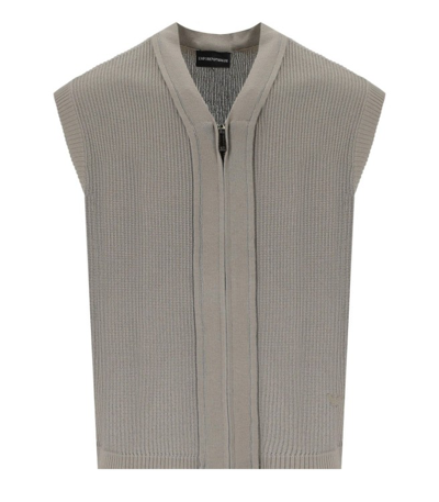 Emporio Armani Moon Rock Sleeveless Cardigan In Beige