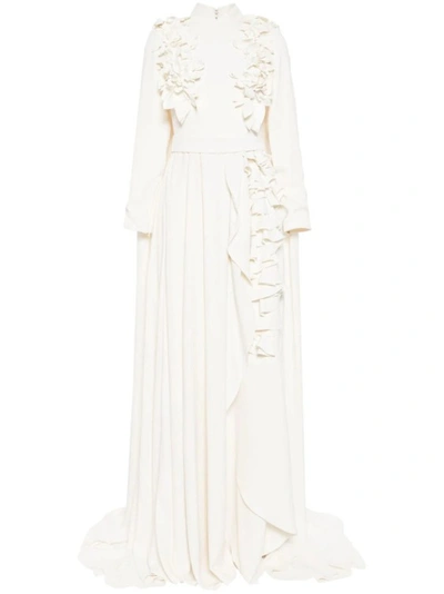 Saiid Kobeisy Crepe Kaftan With 3d Laser Cut Embroidery In White