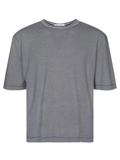 Lardini Jersey Striped Blue/white T-shirt In Grey