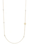 TORY BURCH KIRA CULTURED PEARL & LOGO STATION NECKLACE