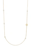 Tory Burch Kira Cultured Pearl & Logo Station Necklace In Tory Gold/ Pearl