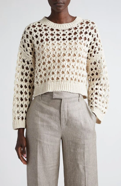 BRUNELLO CUCINELLI OPENWORK JUTE BLEND CREWNECK SWEATER