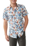 Rodd & Gunn Oyster Cove Floral Print Short Sleeve Cotton Button-up Shirt In Turquoise