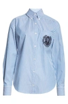 Veronica Beard Daroda Gestreiftes Hemd Aus Baumwollpopeline Mit Stickereien In Blue White Stripe