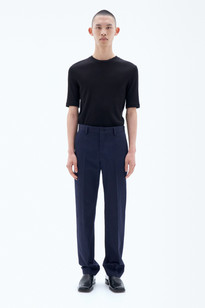 Filippa K Straight Linen Trousers In Blue