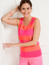 Talbots Petite - Charming Shell Sweater - Two-tone Stripe - Coral/pink Geranium - Medium  In Coral,pink Geranium
