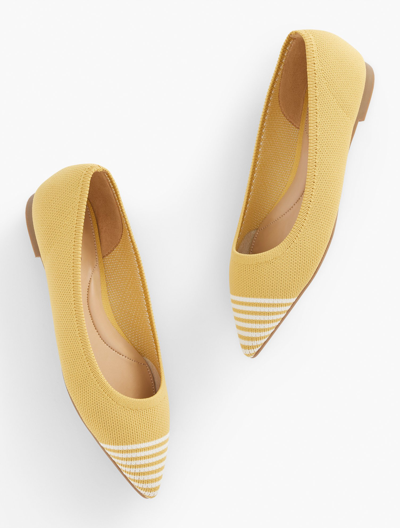 Talbots Edwin Knit Pointed Toe Flats - Stripe - Lemon Chiffon - 9 1/2 M - 100% Cotton
