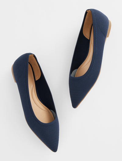 Talbots Edwin Knit Pointed Toe Flats - Blue - 9 1/2 M - 100% Cotton