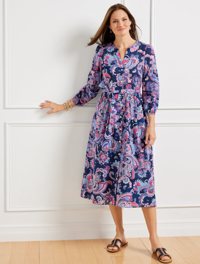 Talbots Petite - Voile Fit & Flare Shirtdress - Swirl Floral - Ink/purple Plum - 14 - 100% Cotton  In Ink,purple Plum