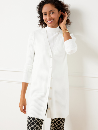 Talbots Ribbed V-neck Cardigan Sweater - White - 1x