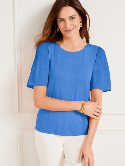 Talbots Pleated Sleeve Crewneck T-shirt - Capri Blue - 3x