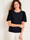 Talbots Pleated Sleeve Crewneck T-shirt - Blue - 2x