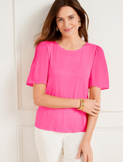 Talbots Pleated Sleeve Crewneck T-shirt - Pink Geranium - 3x