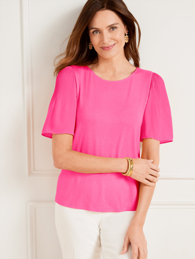 Talbots Pleated Sleeve Crewneck T-shirt - Pink Geranium - 3x  In Pink Geranium