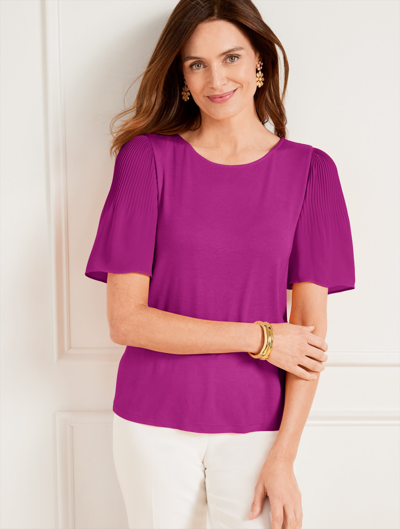 Talbots Pleated Sleeve Crewneck T-shirt - Vivid Mulberry - 3x  In Vivid Mulberry