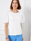 Talbots Pleated Sleeve Crewneck T-shirt - White - 3x