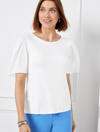 Talbots Pleated Sleeve Crewneck T-shirt - White - 3x  In White