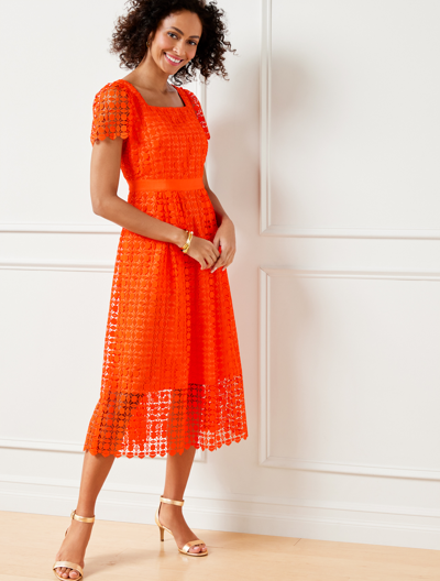 Talbots Plus Size - Lace Fit & Flare Dress - Bright Tangerine - 24