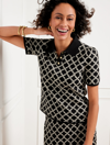 Talbots Petite - Ribbed Johnny Collar Sweater - Lattice Jacquard - Black/ivory - 2xs  In Black,ivory