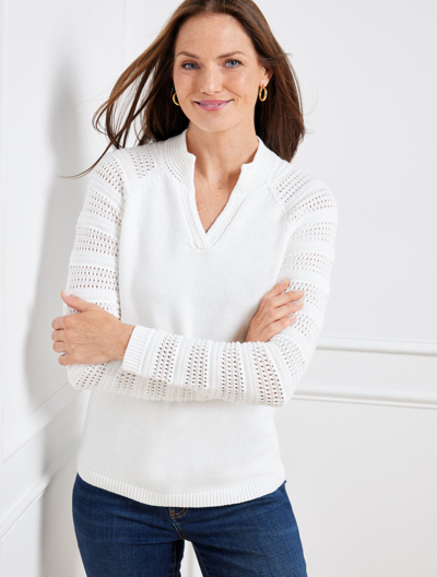 Talbots Plus Size - Crochet Split Neck Sweater - White - 2x