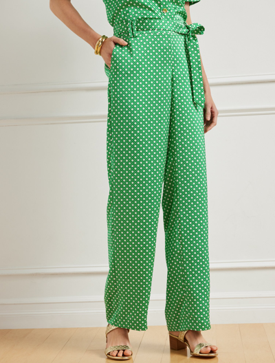 Talbots Petite - Wide Leg Pants - Intricate Dots - Ivory/spring Leaves - Large  In Ivory,spring Leaves