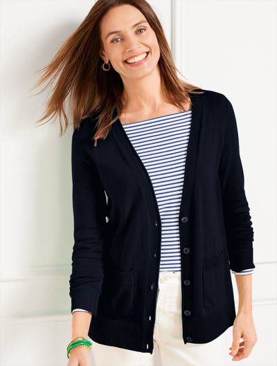 Talbots Patch Pocket Girlfriend Cardigan Sweater - Blue - 1x  In Blue