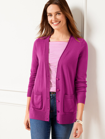 Talbots Patch Pocket Girlfriend Cardigan Sweater - Vivid Mulberry - X  In Vivid Mulberry