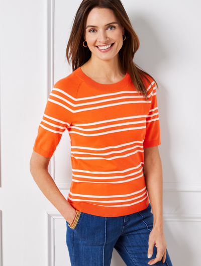 Talbots Elbow Sleeve Pullover Sweater - Cheerful Stripe - Tangerine - 3x