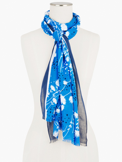 Talbots Dancing Floral Sparkle Oblong Scarf - Capri Blue - 001