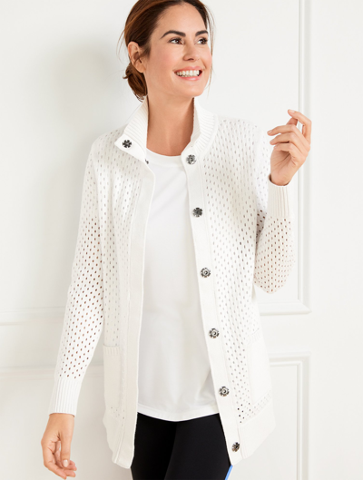 Talbots Coolmaxâ® Snap Button Sweater Jacket - White - Large