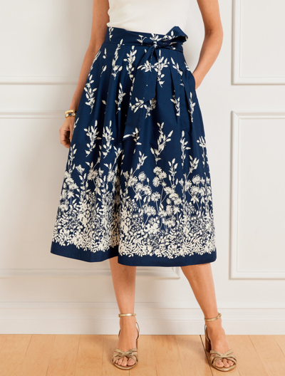 Talbots Petite - The Piper Pleated Patio Skirt - Falling Floral - Ink/ivory - 12 - 100% Cotton  In Ink,ivory