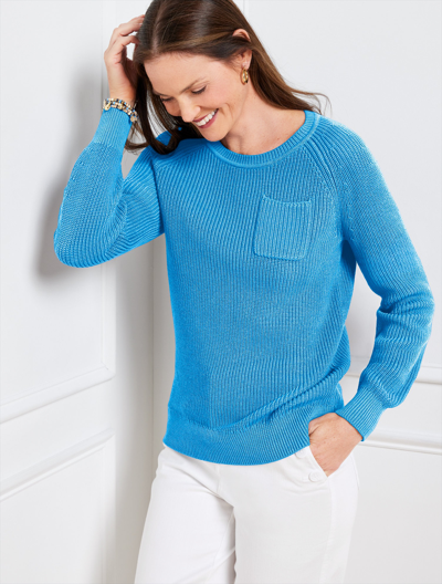 Talbots Plus Size - Patch Pocket Crewneck Sweater - Cheerful Blue - 1x