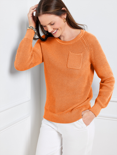 Talbots Plus Size - Patch Pocket Crewneck Sweater - Sunlit Coral - 3x