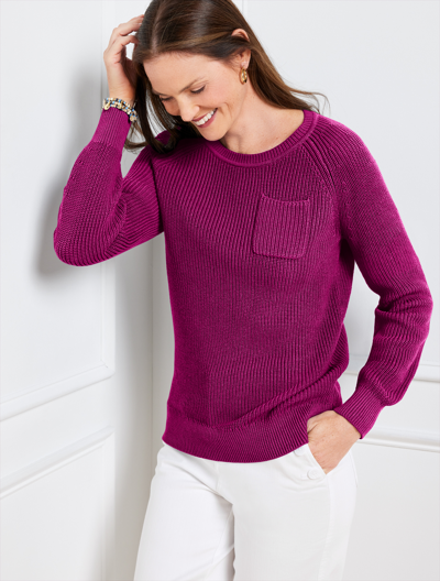 Talbots Plus Size - Patch Pocket Crewneck Sweater - Vivid Mulberry - 3x