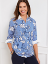 Talbots Petite - Non-iron Perfect Shirt - Outline Floral Stripe - White/capri Blue - 8  In White,capri Blue