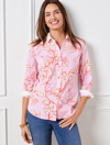 Talbots Misses - Non-iron Perfect Shirt - Outline Floral Stripe - White/bright Tangerine - 2  In White,bright Tangerine
