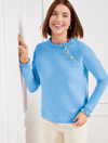 Talbots Ruffle Trim Raglan Sweatshirt - Fresh Water Blue - Large - 100% Cotton