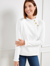 Talbots Plus Size - Ruffle Trim Raglan Sweatshirt - White - 2x - 100% Cotton