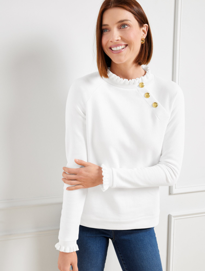 Talbots Plus Size - Ruffle Trim Raglan Sweatshirt - White - 3x - 100% Cotton