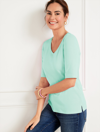 Talbots Pima V-neck T-shirt - Solid - Seafoam Green - 2x