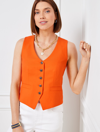 Talbots Petite - Linen Blend Slub Vest - Bright Tangerine - 12