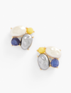 TALBOTS SPRING MIX CLUSTER STUD EARRINGS - IVORY PEARL/GOLD - 001 TALBOTS