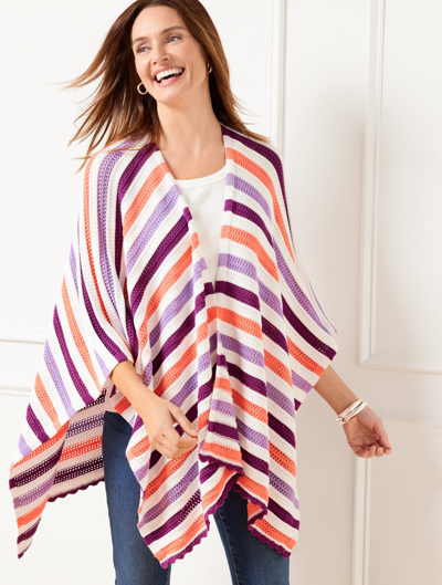 Talbots Multi Stripe Ruana - White - M/l - 100% Cotton