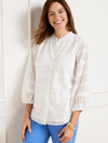 Talbots Plus Size - Eyelet Button Front Top - White - 1x - 100% Cotton