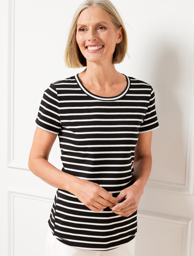 Talbots Petite - Supersoft Jersey Short Sleeve T-shirt - Volley Stripe - Black/white - 2xs  In Black,white