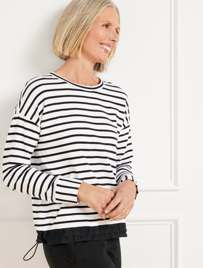 Talbots Bungee Hem Pullover Sweater - Volley Stripe - White/black - Xl  In White,black