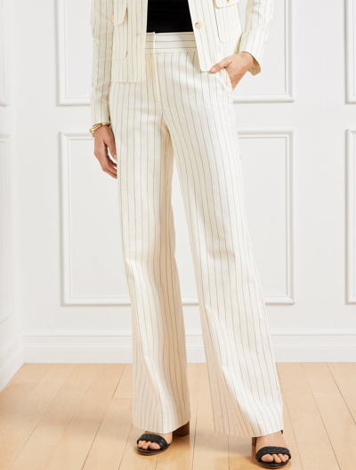 Talbots Misses -  Linen Greenwich Pants - Sunny Pinstripe - Ivory/black - 12 In Ivory,black