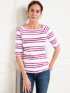 Talbots Plus Size - Effortless Jersey Raglan T-shirt - Cheerful Stripe - White/vivid Mulberry - 1x  In White,vivid Mulberry