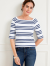 Talbots Plus Size - Effortless Jersey Raglan T-shirt - Cheerful Stripe - White/ink - 3x  In White,ink